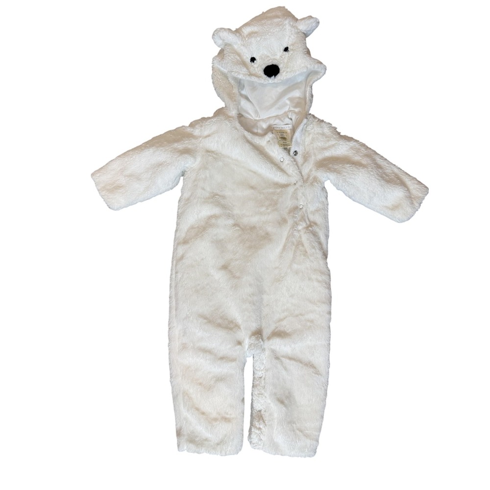 Pottery Barn Kids‎ Bear Costume Baby 12-24 Months White Faux Fur Hooded Bunting - Picture 1 of 7